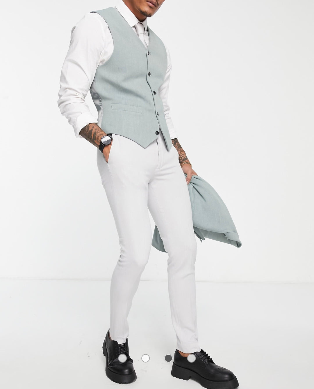 ASOS DESIGN wedding green super skinny cotton in ice grey