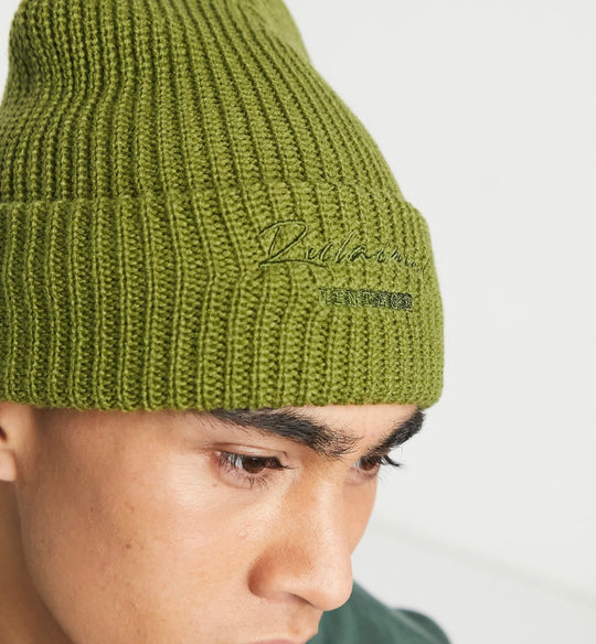 Reclaimed Vintage Inspired unisex logo beanie hat in khaki