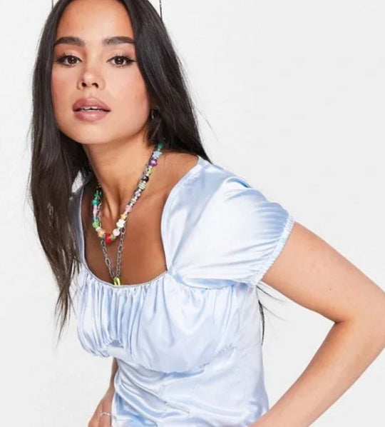 ASOS DESIGN 90s capped sleeve top with corset detail in icy blue