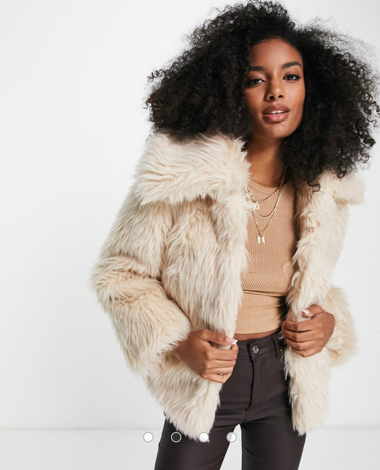 & Other Stories faux fur short coat in cream