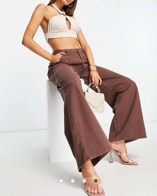 Missguided wide leg jeans in brown