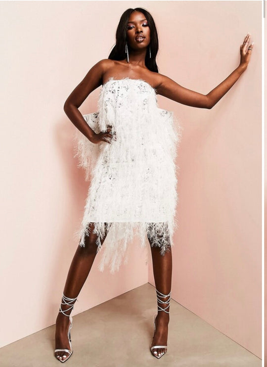 ASOS LUXE Wedding all over feather mini dress