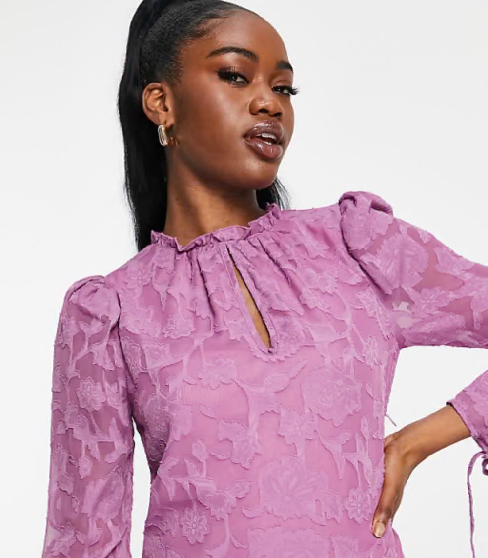 Little Mistress long sleeve mini dress with ruffle skirt in lilac