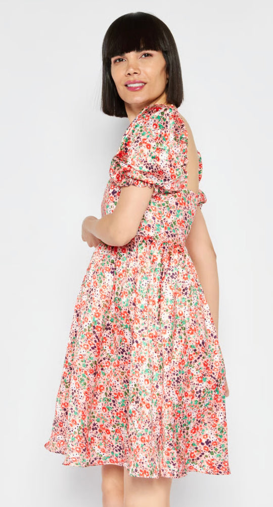 Collective the label petite structured mesh smock dress in rose print