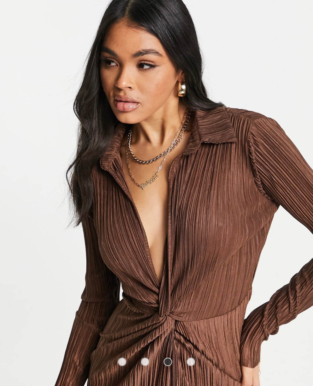 Missyempire exclusive plisse wrap front long sleeve mini dress in chocolate