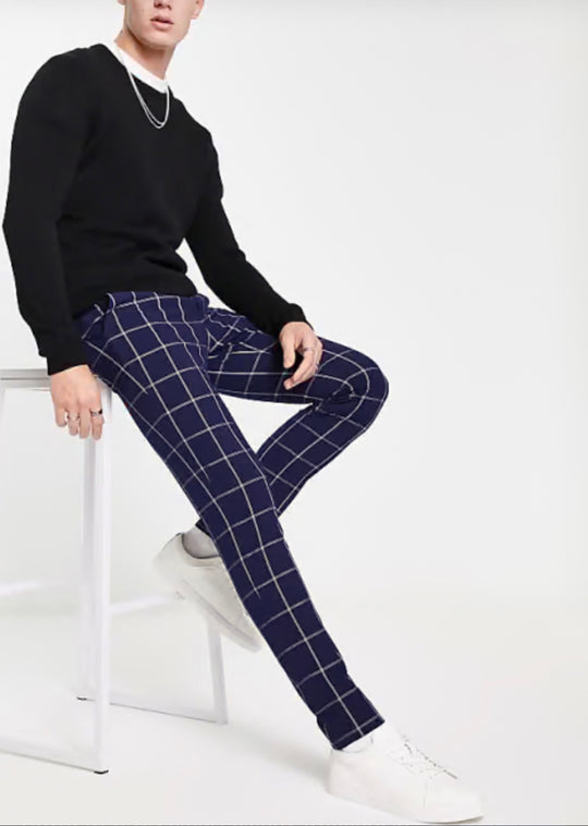 ASOS DESIGN super skinny smart trousers with window check in Navy