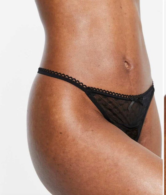 Wolf & Whistle heart mesh tanga brief in black