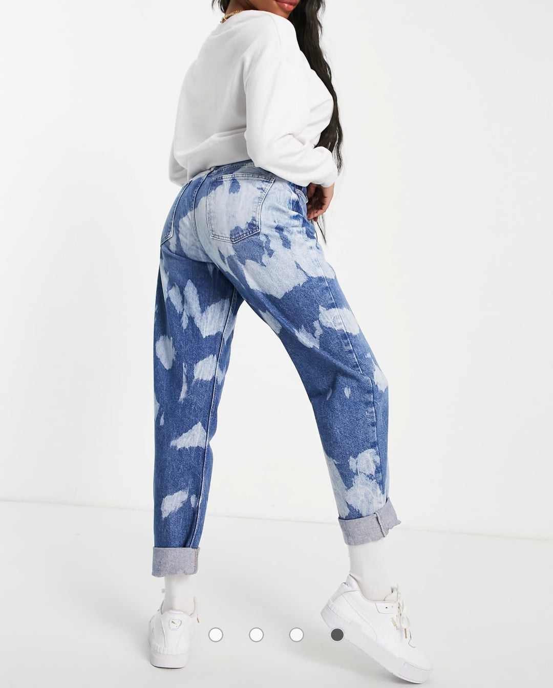 ASOS DESIGN Hourglass 'slouchy' mom jean in midwash with paint splatter