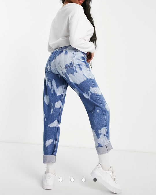 ASOS DESIGN Hourglass 'slouchy' mom jean in midwash with paint splatter