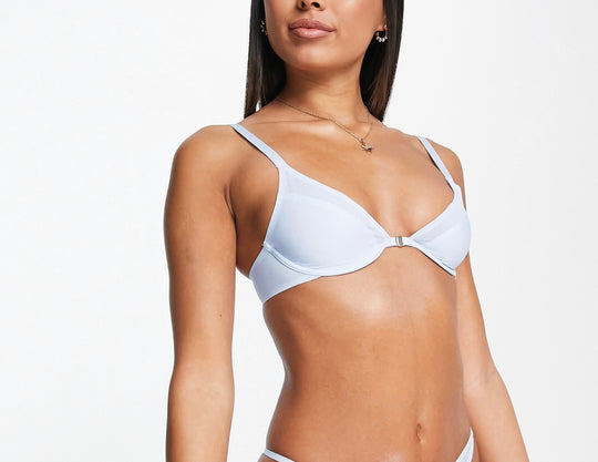ASOS DESIGN Essie mesh & microfibre underwire bra in blue