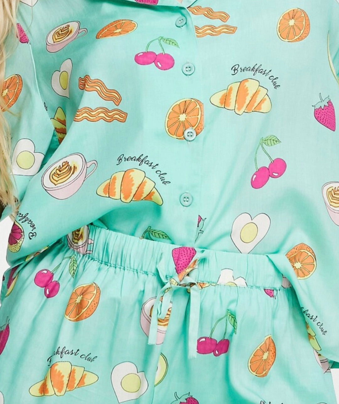 ASOS DESIGN modal breakfast shirt & short pyjama set in mint