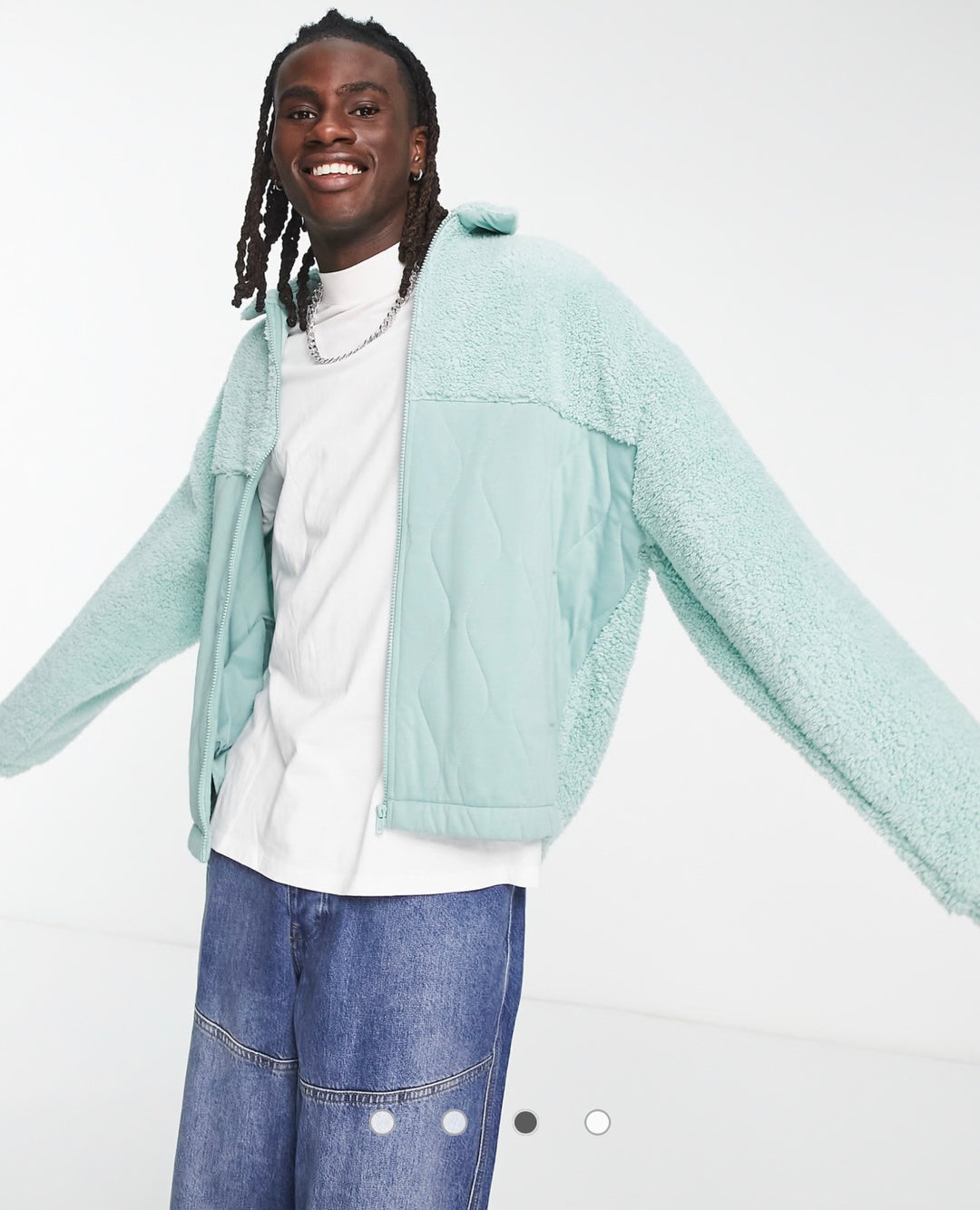 ASOS DESIGN oversized borg & quilted jacket in green blue surf