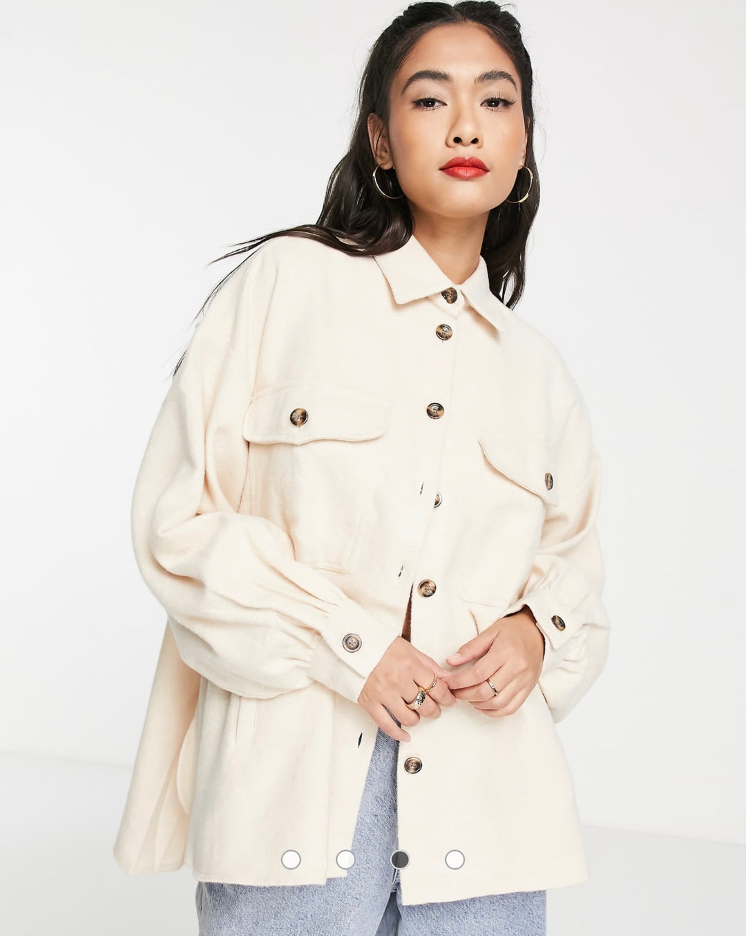 ASOS DESIGN oversized shacket in cream with tortoiseshell buttons