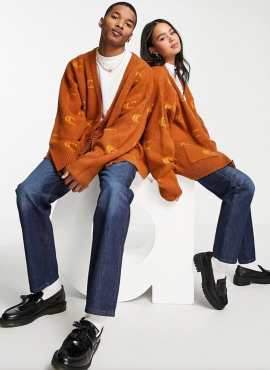 COLLUSION Unisex logo cardigan in brown