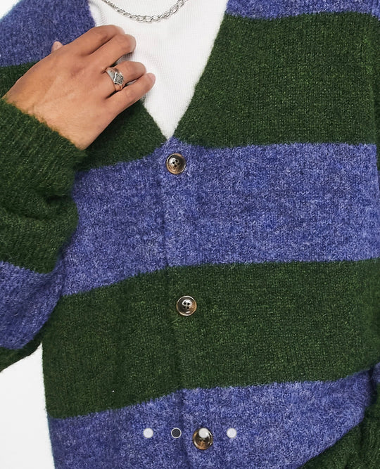 Damson Madder ombre stripe cardigan in blue and green