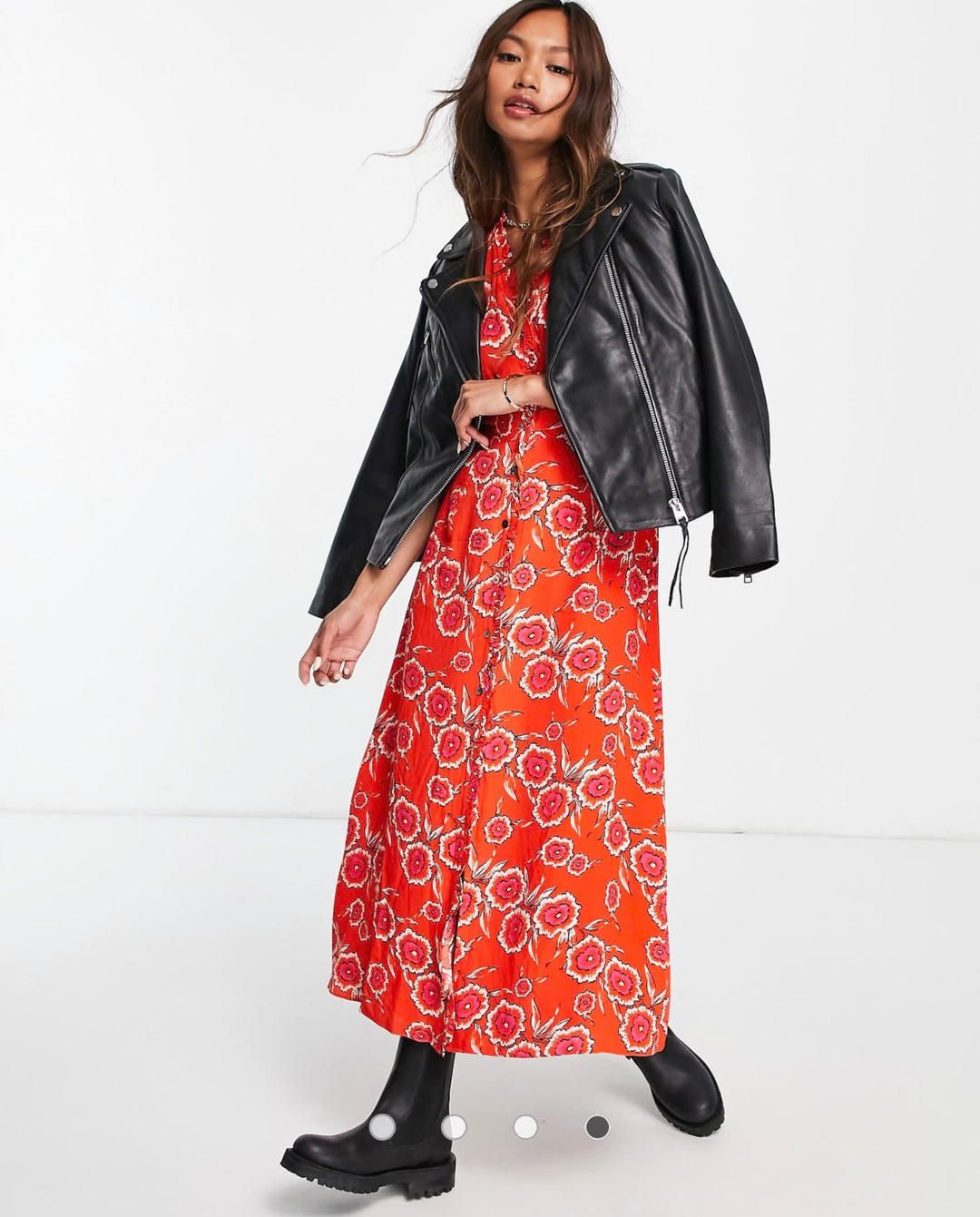 Whistles Ella floral midi dress in red tea dress in red/multi