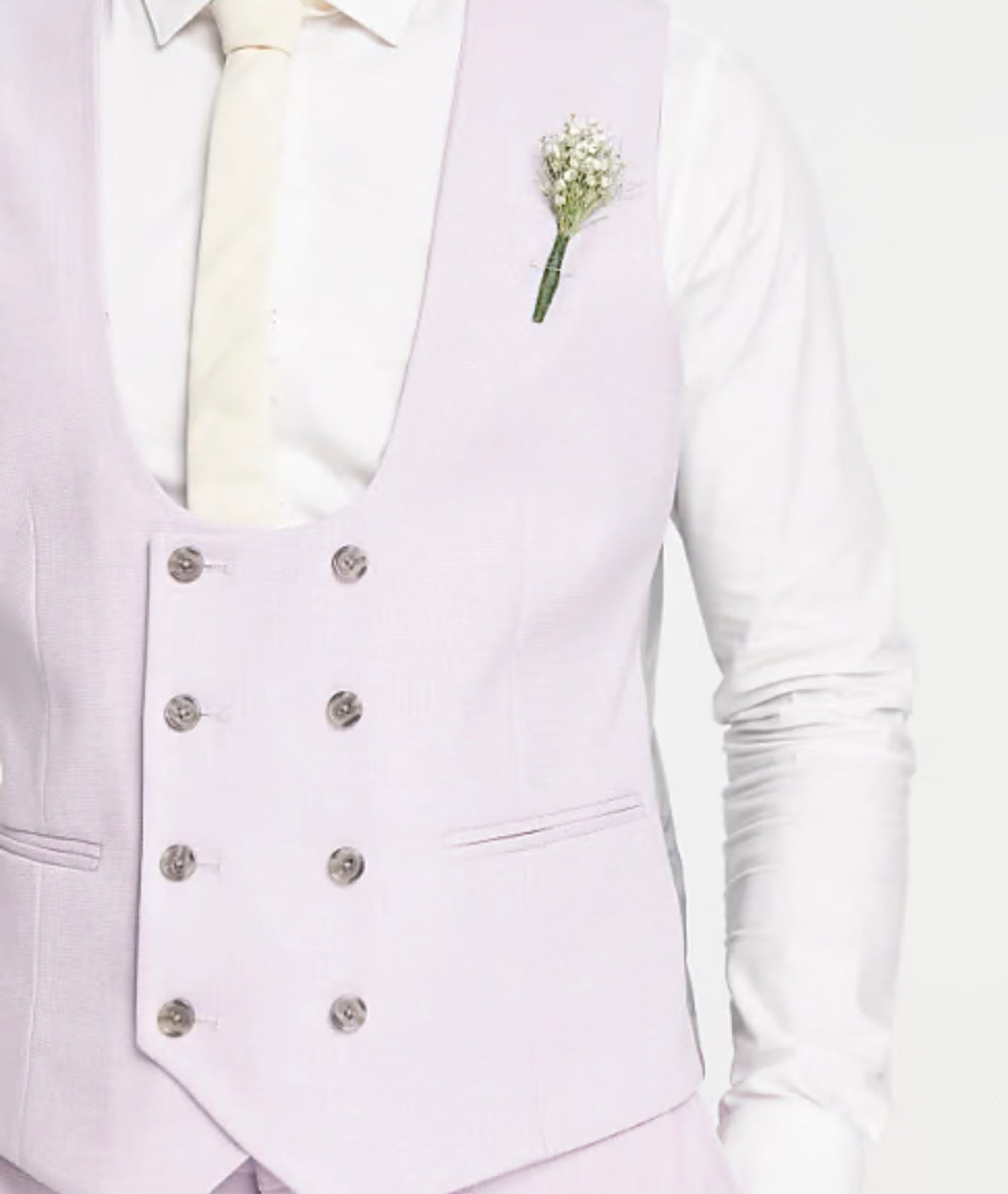 ASOS DESIGN wedding super skinny suit waistcoat lavender frost micro texture in light pink