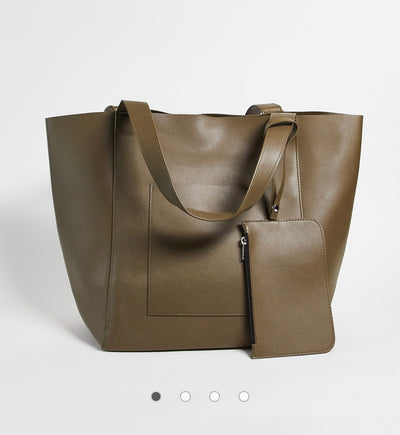 ASOS DESIGN – Stor tote-väska i khakifärgat konstläder med avtagbar plånbok
