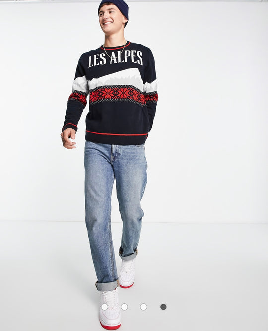 Threadbare Les Alpes crew neck christmas jumper in navy