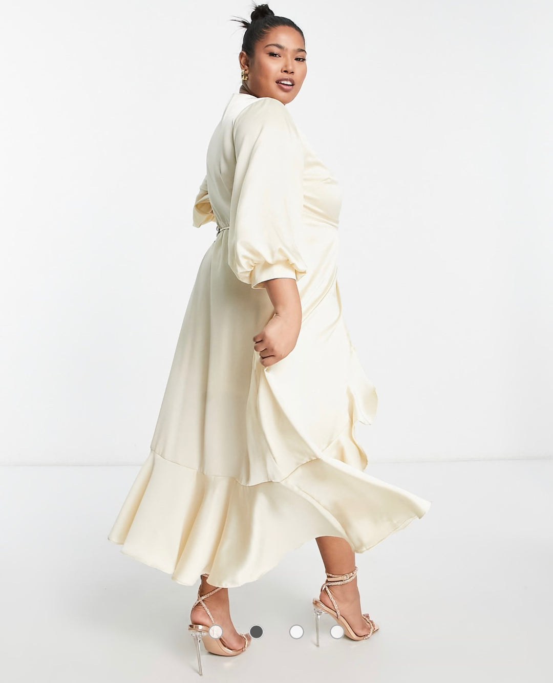 Liquorish Plus Bridesmaid satin wrap midi dress with