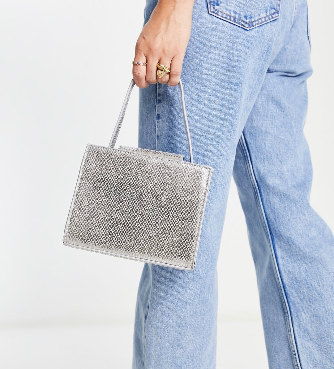 True Decadence mini grab bag in silver metallic snake