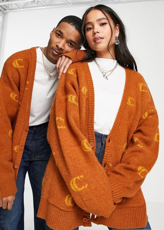 COLLUSION Unisex logo cardigan in brown