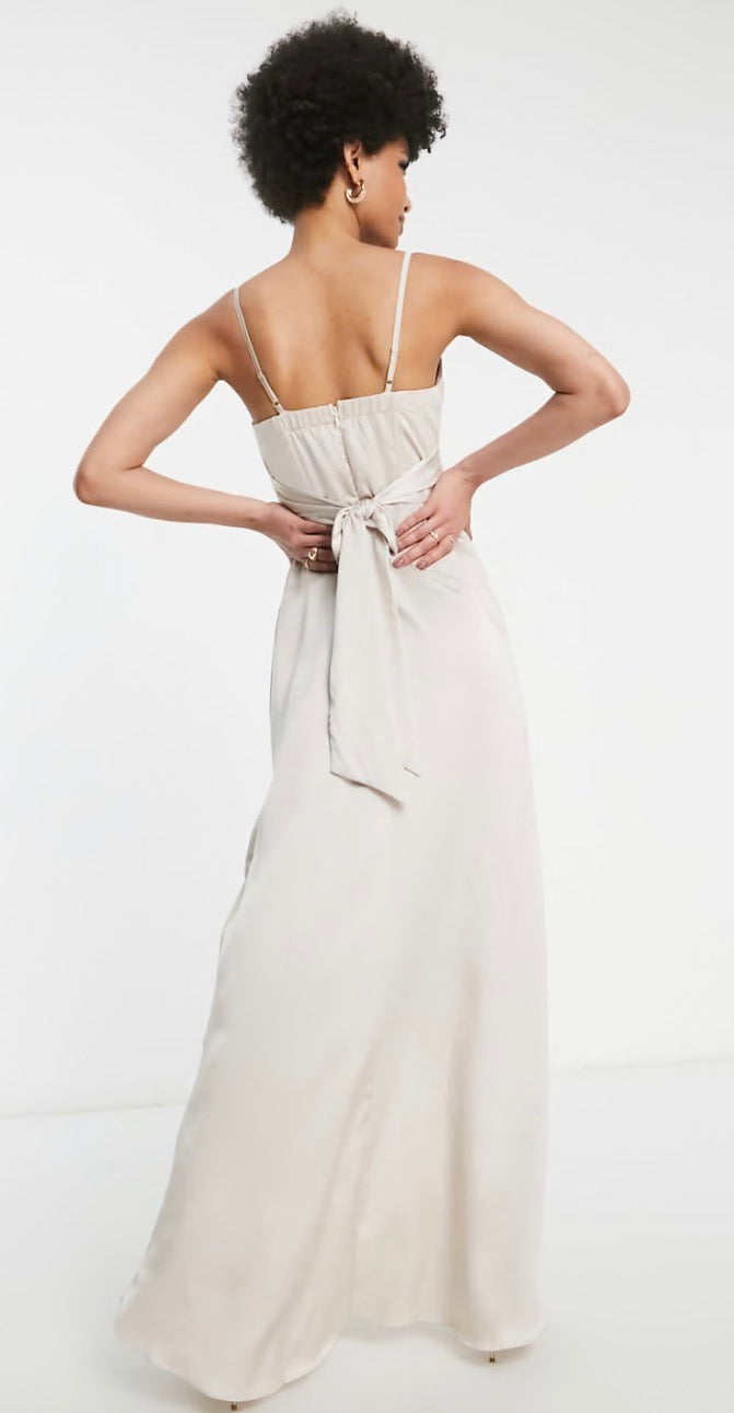 TFNC Tall Bridesmaid satin cami dress in mink