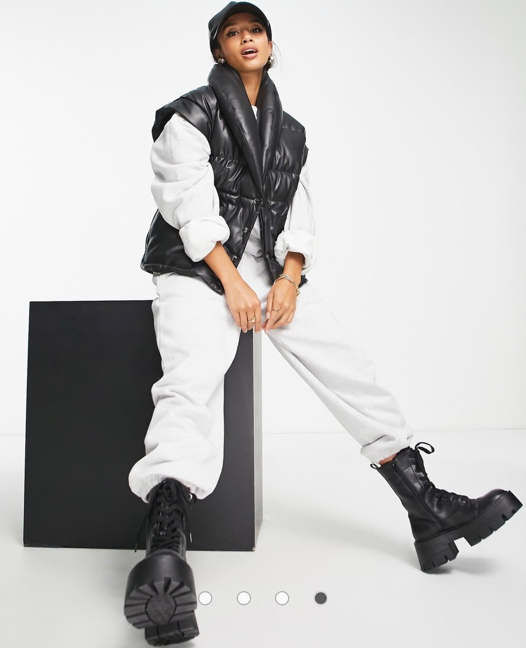 Missguided Petite faux leather puffer gilet in black