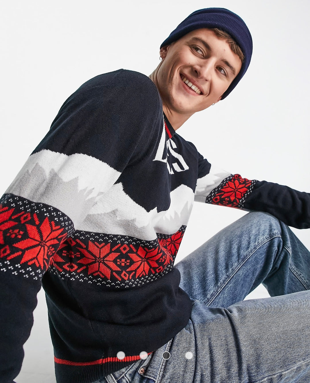 Threadbare Les Alpes crew neck christmas jumper in navy