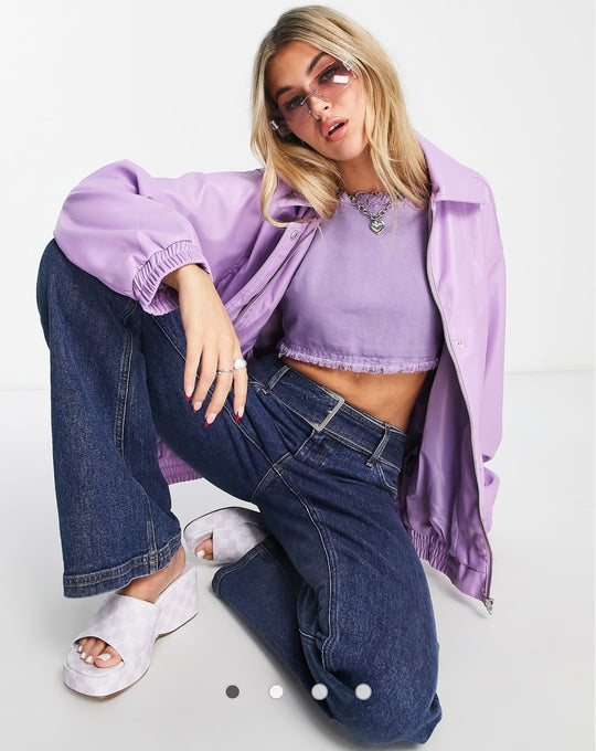 ASOS DESIGN faux leather bomber jacket in purple