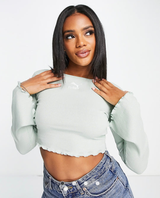 Puma Classic flare sleeve scoop back top in pastel green