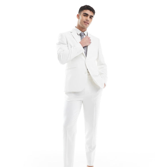 ASOS DESIGN slim suit jacket in textured white fabric
