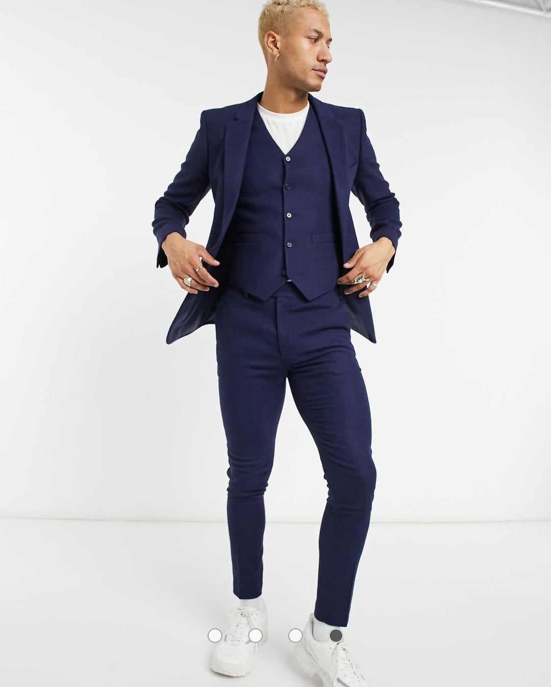 ASOS DESIGN wedding super skinny wool mix suit in navy