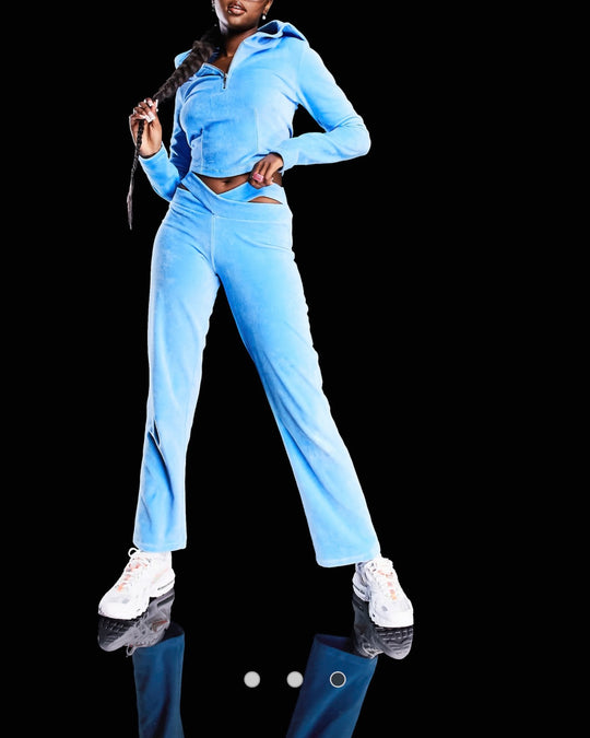 ASYOU velour wide leg jogger co-ord in blue