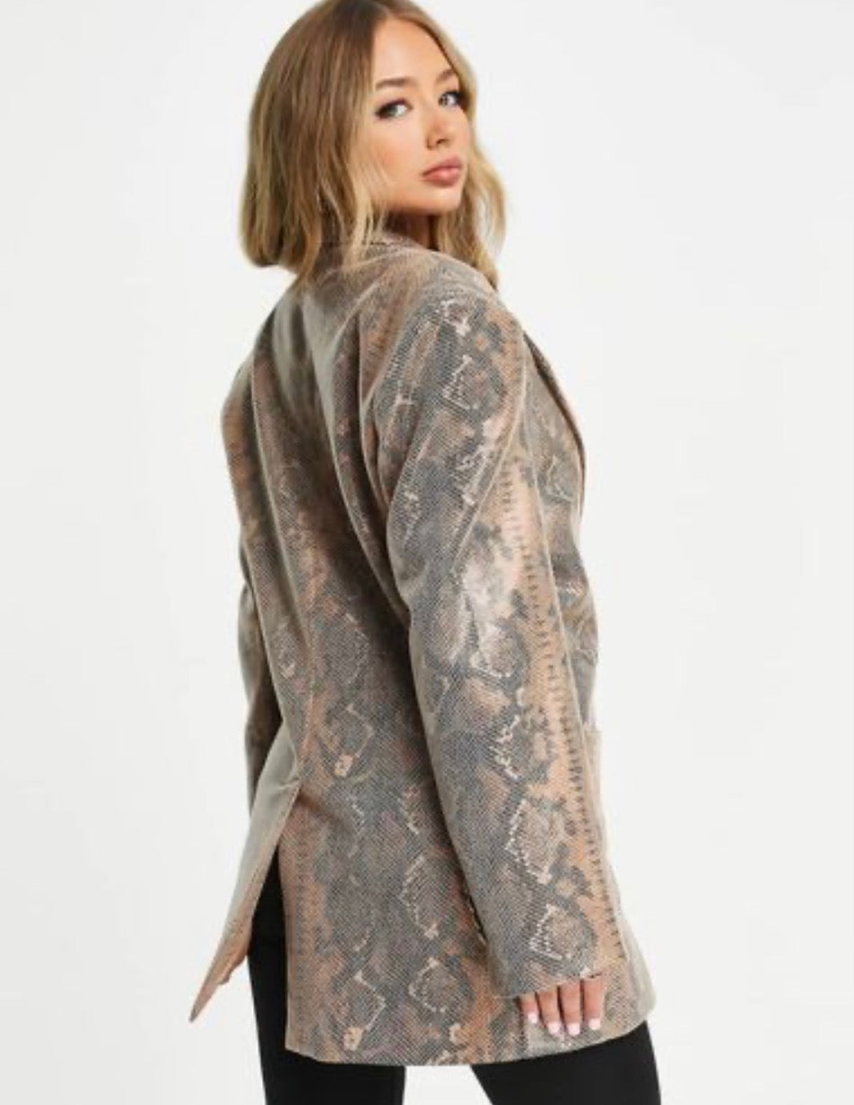 AFRM oversized faux leather co ord blazer in snake print