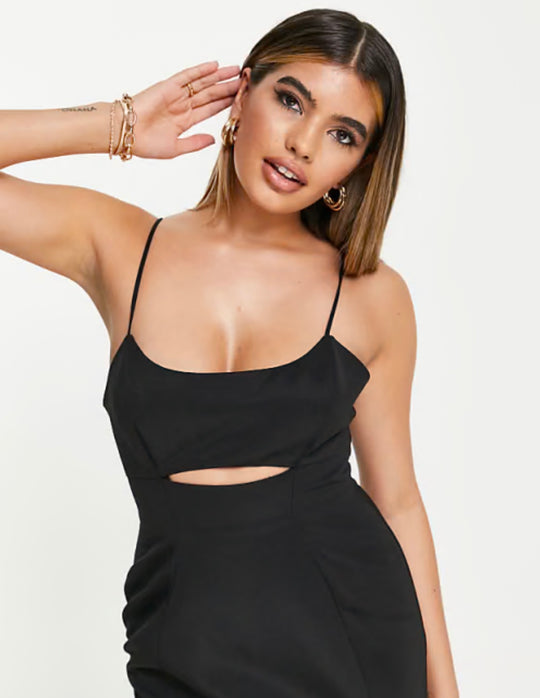 ASOS DESIGN mini structured dress with under bust cut out detail in black