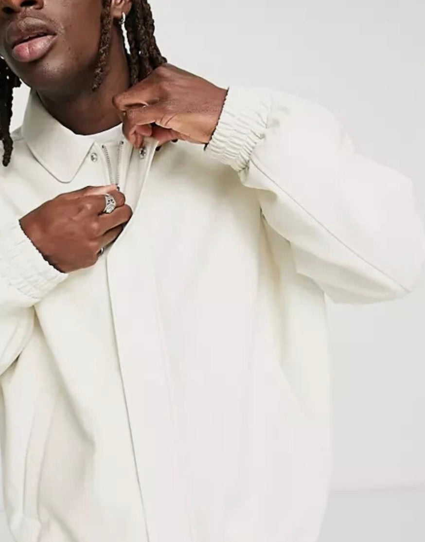 ASOS DESIGN extreme oversized faux leather bomber in beige