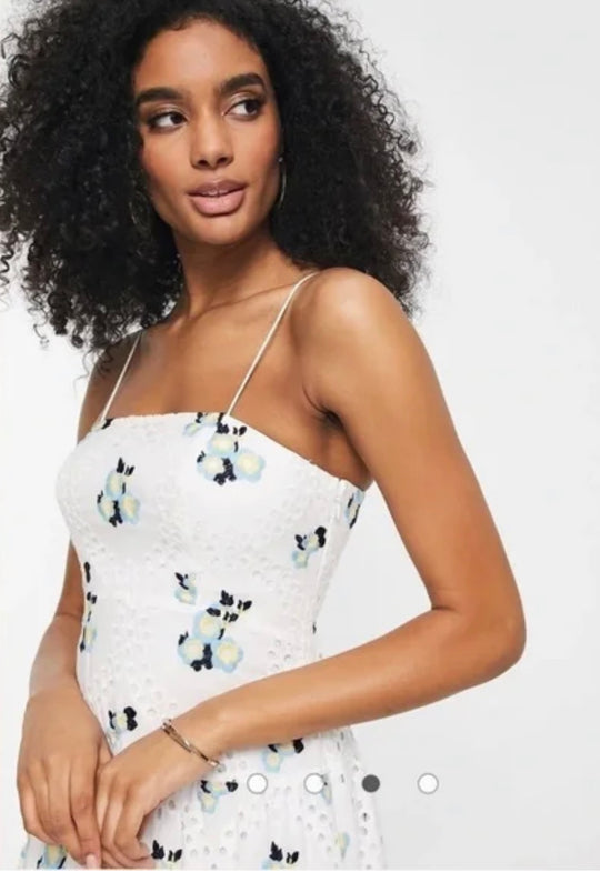 ASOS EDITION Tiered Cami Midi Dress in Embroidered White