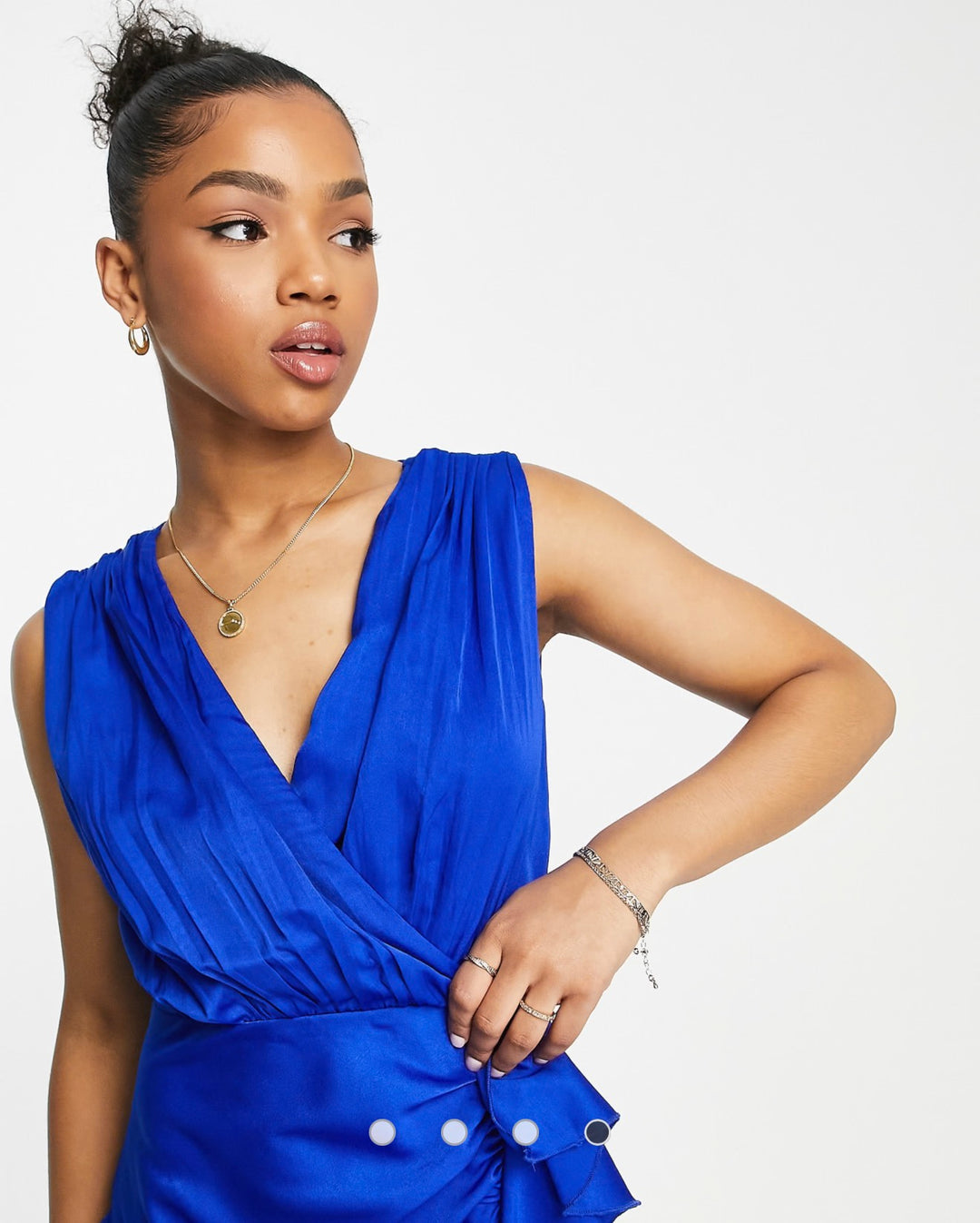 Little Mistress plunge front satin midi dress in royal blue