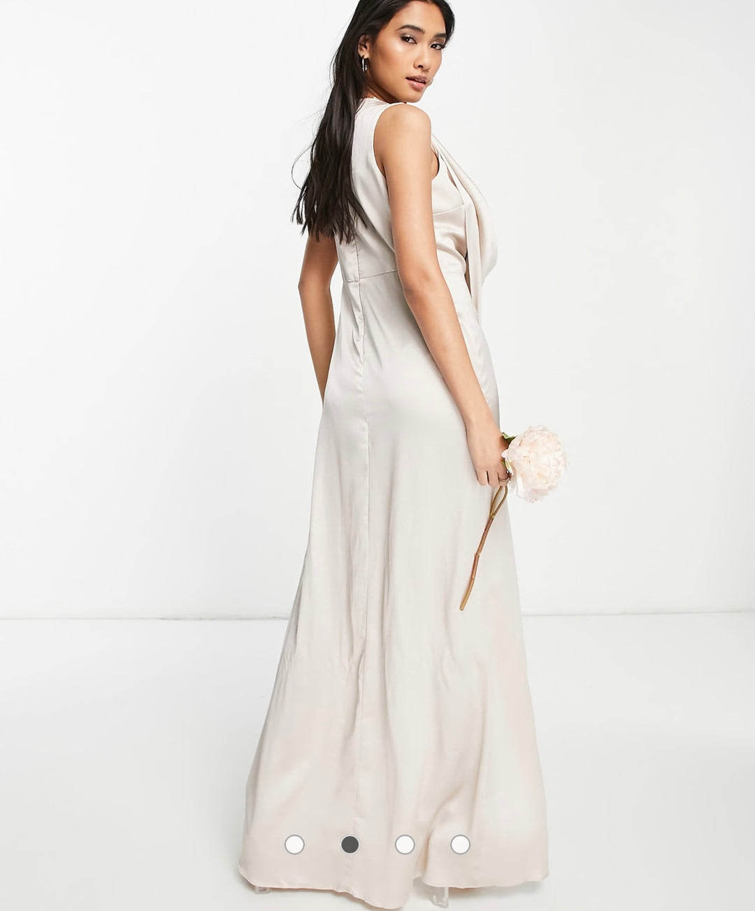TFNC Bridesmaid satin wrap maxi dress in mink