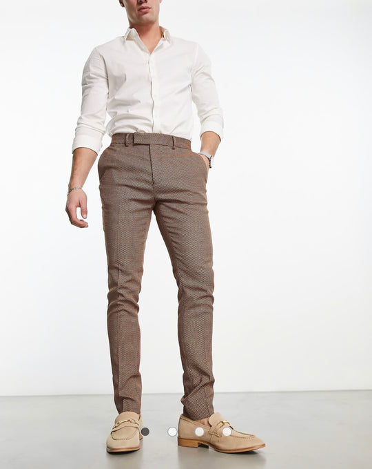 ASOS DESIGN wedding smart skinny trousers with micro texture in camel