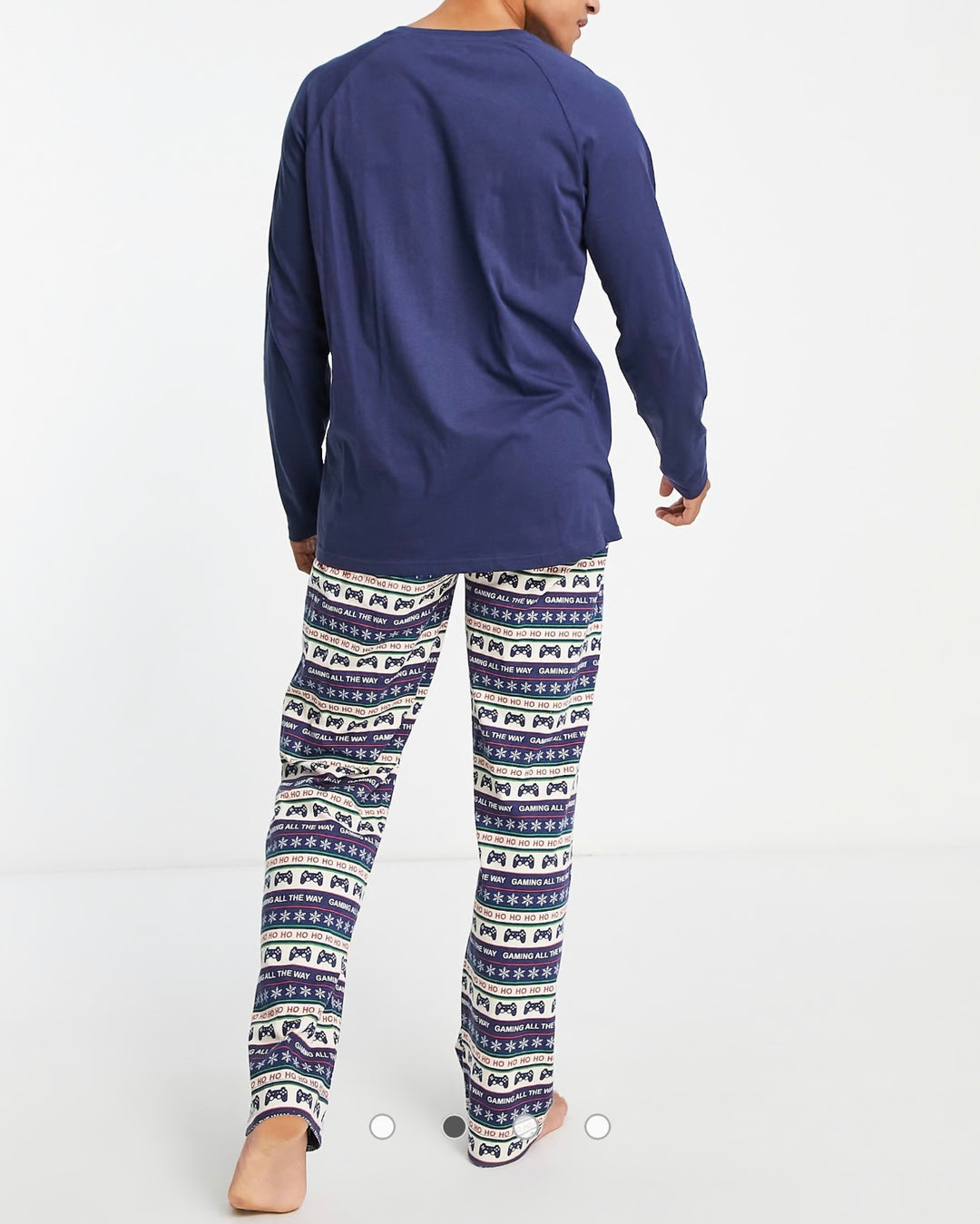 Brave Soul long gaming fairisle pyjama set in navy multi print