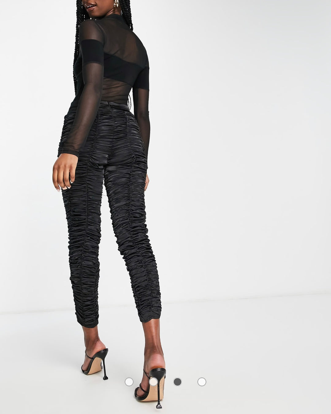 ASYOU ruched satin trousers in black