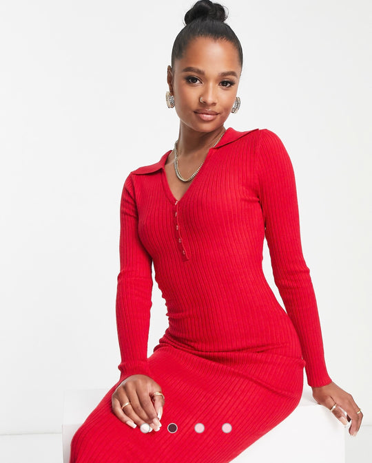 Missguided Petite Polo Neck Ribbed Dress