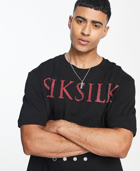 Siksilk Rhinestone Straight Hem Tee in black