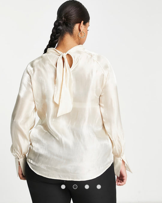 Pretty Lavish Curve high neck organza blouse in champagne metallic