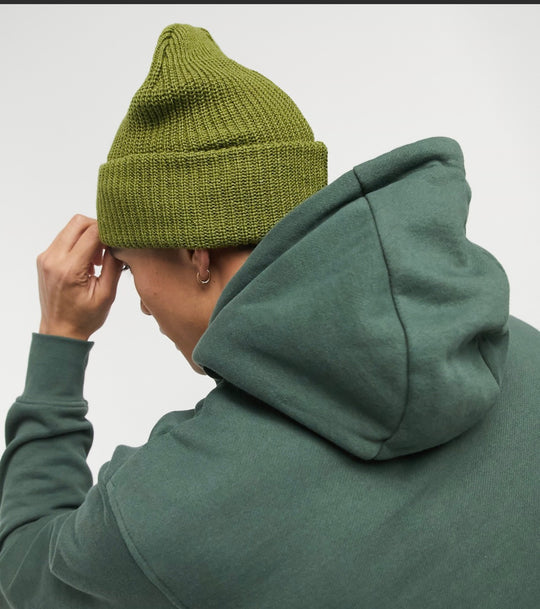 Reclaimed Vintage Inspired unisex logo beanie hat in khaki