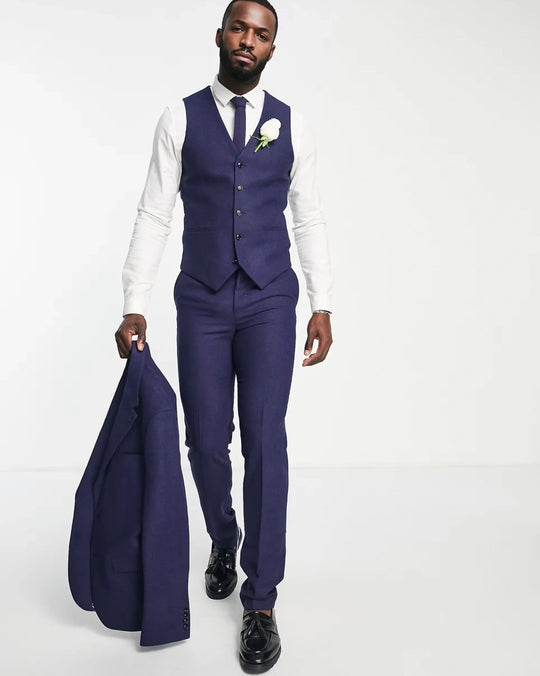 Harry Brown Plus wedding tweed slim fit waistcoat in mid blue