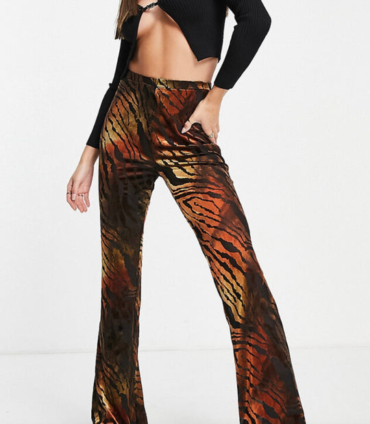 ASOS DESIGN flare trouser in burnout animal