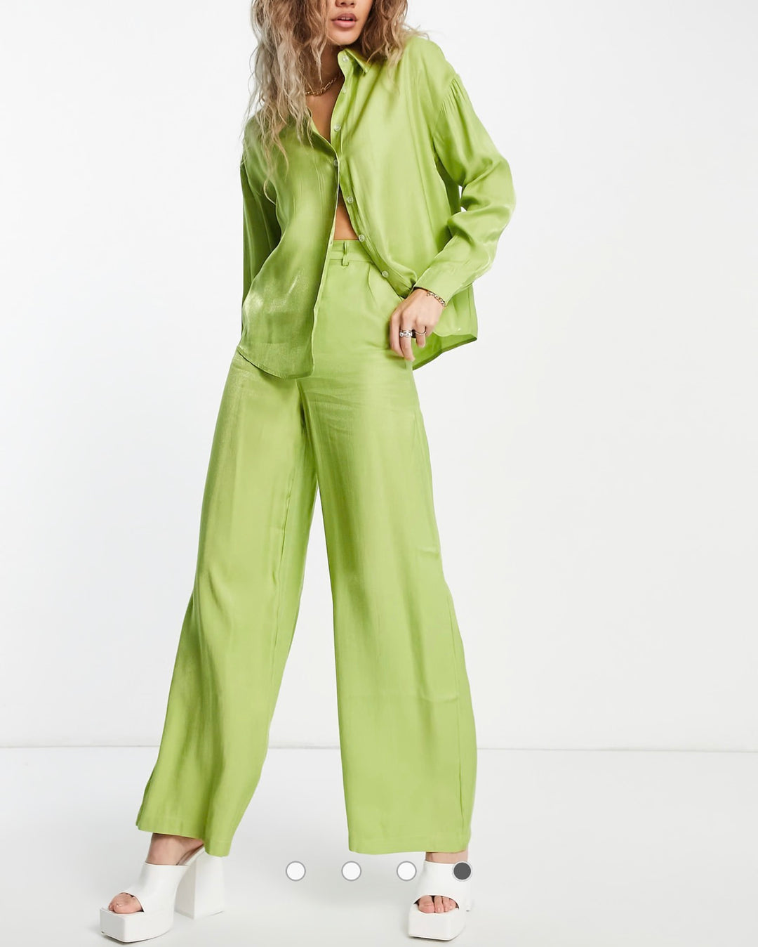 Daisy Street Plus wide leg trousers in green shimmer